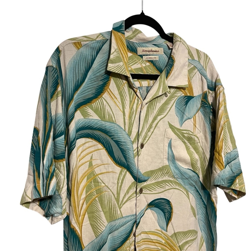 Tommy Bahama Tropical Palm Short Sleeve Shirt 100% Silk Size Large Resort